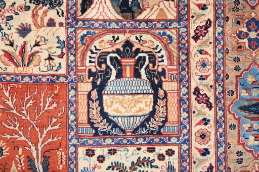 Close-up detail of 1980s Kashmar rug from Iran / Persia showing Wool weave