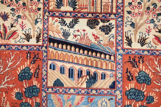 Surface texture of 1980s Kashmar rug with natural Wool and intricate pattern