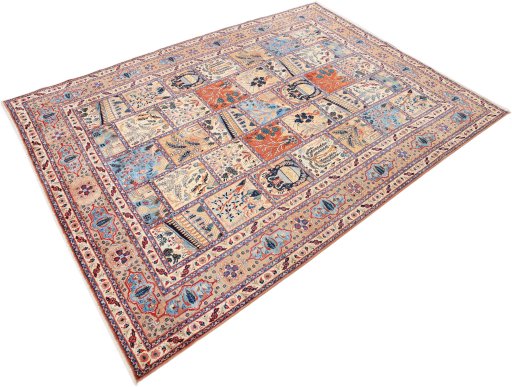 Corner detail of 1980s Kashmar rug showing border pattern and Wool pile