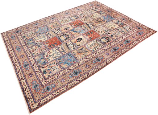 Close-up detail of 1980s Kashmar rug from Iran / Persia showing Wool weave