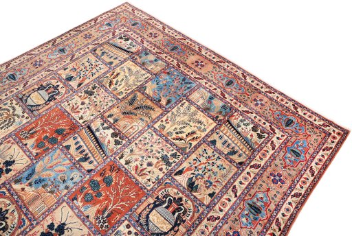 Surface texture of 1980s Kashmar rug with natural Wool and intricate pattern