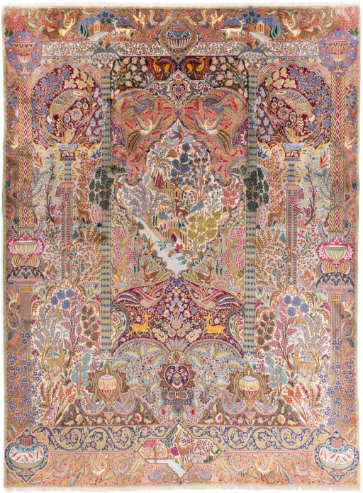 Full view of 1960s Kashmar rug from Iran / Persia, 398 × 296 cm in Multi Color tones