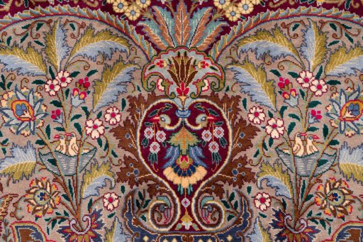 Close-up detail of 1960s Kashmar rug from Iran / Persia showing Wool weave