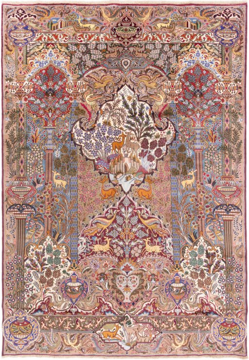 Full view of 1960s Kashmar rug from Iran / Persia, 357 × 246 cm in Multi Color tones