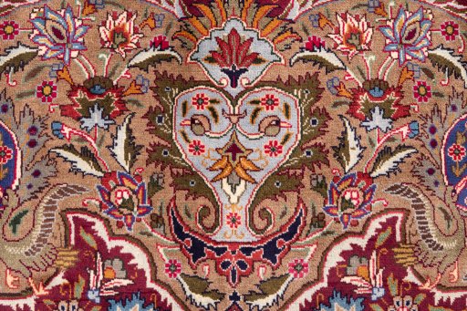 Surface texture of 1960s Kashmar rug with natural Wool and intricate pattern
