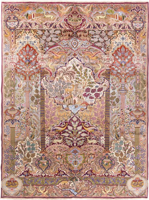 Full view of 1960s Kashmar rug from Iran / Persia, 334 × 250 cm in Multi Color tones