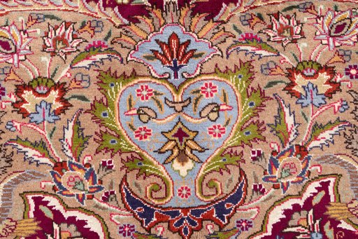 Close-up detail of 1960s Kashmar rug from Iran / Persia showing Wool weave