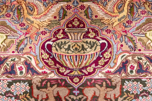 Full view of 1960s Kashmar rug from Iran / Persia, 334 × 250 cm in Multi Color tones