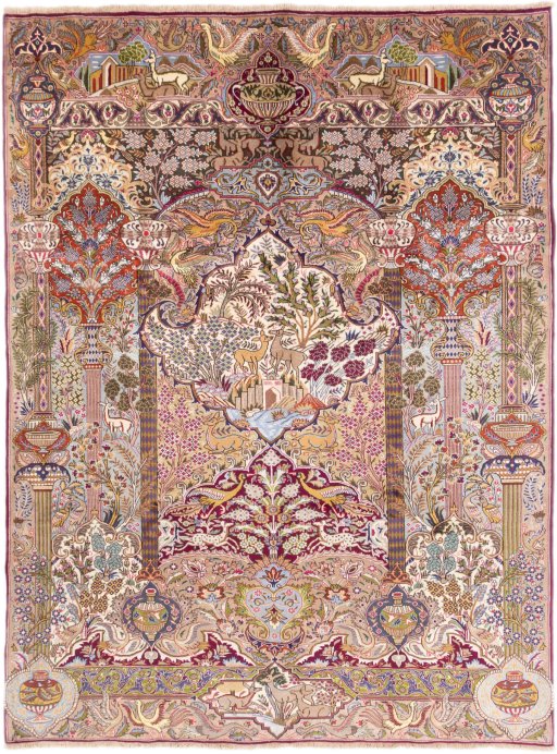 Full view of 1965s Kashmar rug from Iran / Persia, 333 × 251 cm in Multi Color tones
