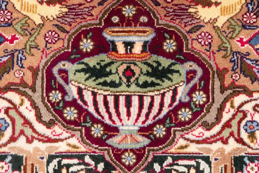Full view of 1960s Kashmar rug from Iran / Persia, 343 × 244 cm in Multi Color tones