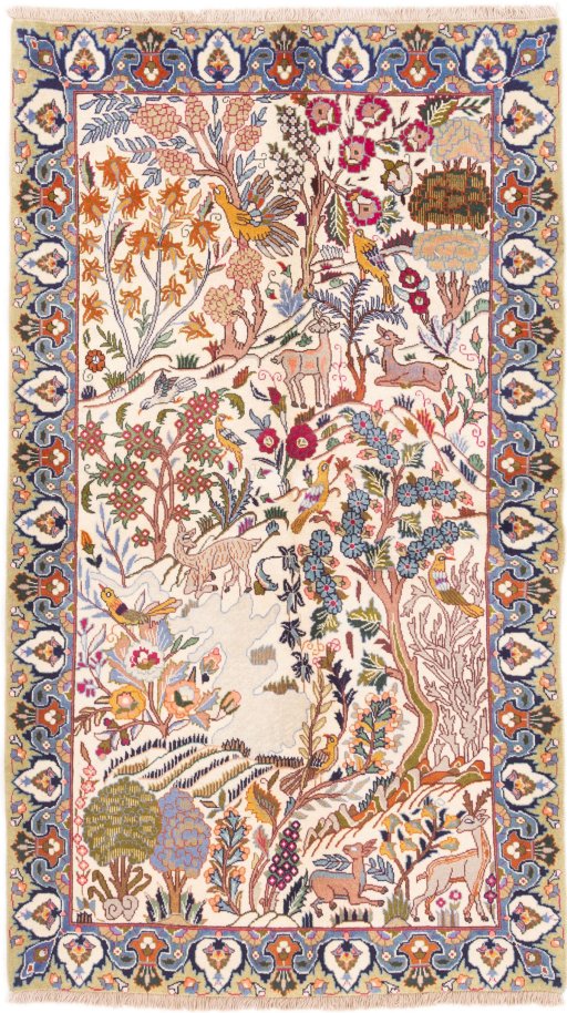 Full view of 1975s Kashmar rug from Iran / Persia, 200 × 113 cm in Multi Color tones