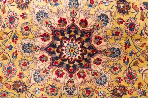 Full view of 1977s Kashmar rug from Iran / Persia, 208 × 105 cm in Cream tones
