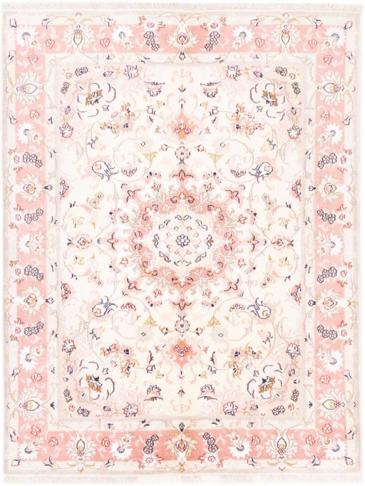 Full view of 1985s Kashmar rug from Iran / Persia, 190 × 145 cm in Cream tones