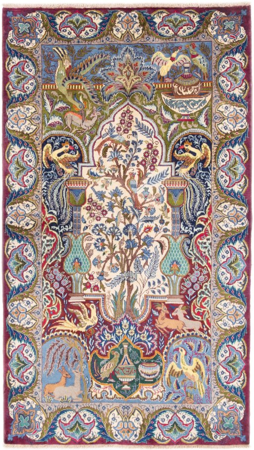 Full view of 2006s Kashmar rug from Iran / Persia, 203 × 116 cm in Multi Color tones