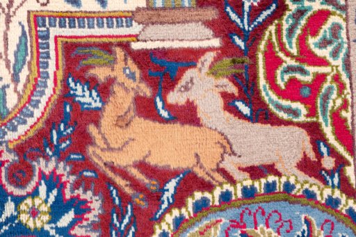 Close-up detail of 2006s Kashmar rug from Iran / Persia showing Wool weave
