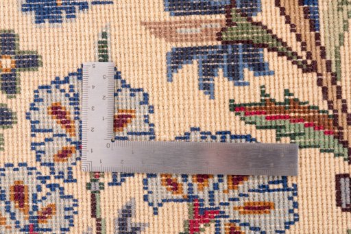 Corner detail of 2002s Kashmar rug showing border pattern and Wool pile