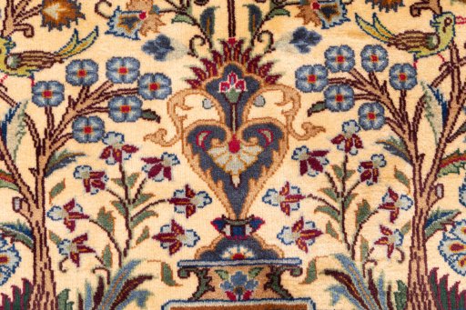 Full view of 2002s Kashmar rug from Iran / Persia, 195 × 113 cm in Beige tones