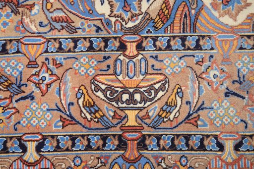 Surface texture of 1990s Kashmar rug with natural Wool and intricate pattern