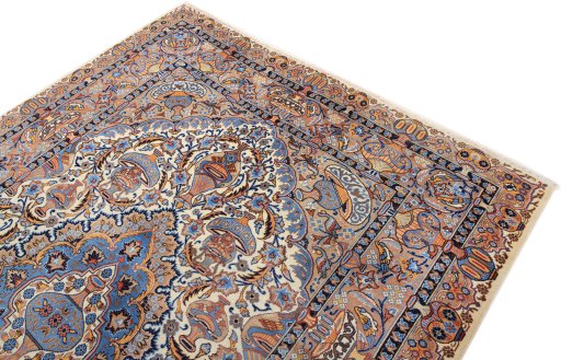 Surface texture of 1990s Kashmar rug with natural Wool and intricate pattern