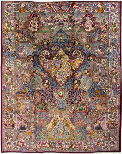 Full view of 2018s Kashmar rug from Iran / Persia, 385 × 310 cm in Multi Color tones