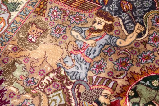 Surface texture of 2018s Kashmar rug with natural Wool and intricate pattern