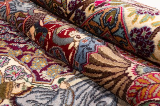 Close-up detail of 2018s Kashmar rug from Iran / Persia showing Wool weave