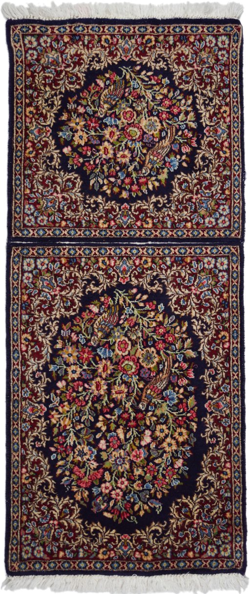 Full view of 1970s Kerman rug from Iran / Persia, 130 × 55 cm in Black tones