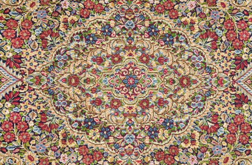 Central medallion detail of 1970s Kerman rug from Iran / Persia