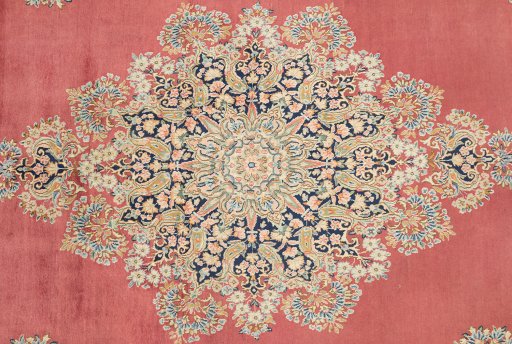 Close-up detail of 1950s Kerman rug from Iran / Persia showing Wool weave
