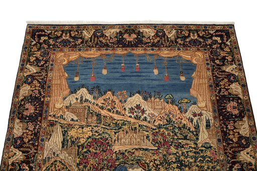 Surface texture of 1960s Kerman rug with natural Wool and intricate pattern