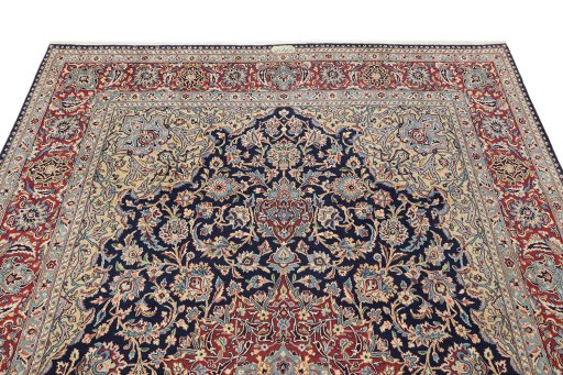 Surface texture of 1960s Kerman rug with natural Wool and intricate pattern