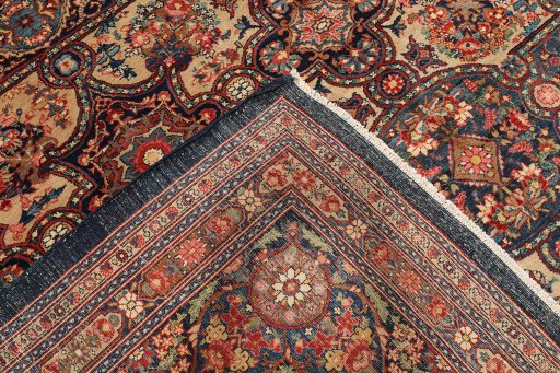 Full view of 1900s Kerman rug from Iran / Persia, 511 × 333 cm in Cream tones