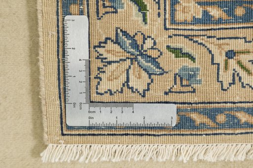 Full view of 1930s Kerman rug from Iran / Persia, 456 × 95 cm in Beige tones
