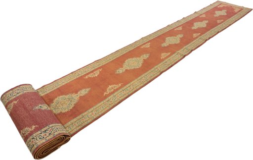 Close-up detail of 1950s Kerman rug from Iran / Persia showing Wool weave