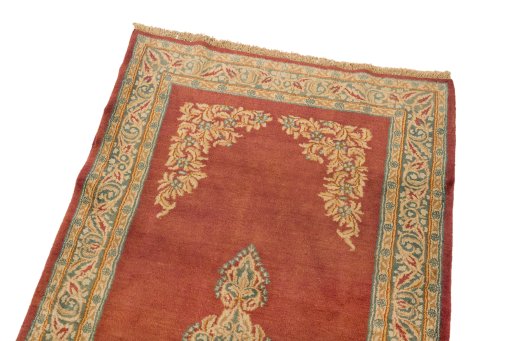 Surface texture of 1950s Kerman rug with natural Wool and intricate pattern