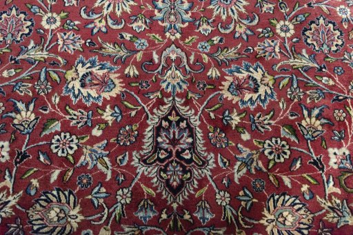 Close-up detail of 2000s Kerman rug from Iran / Persia showing Wool weave