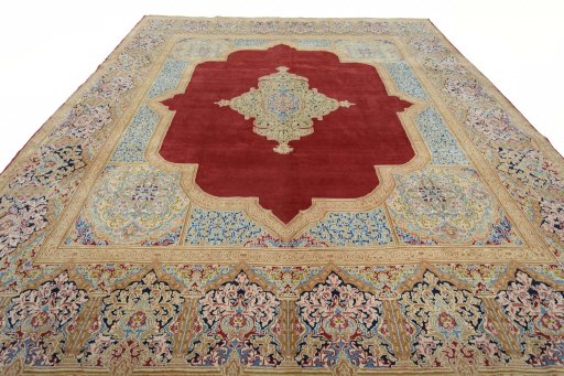 Surface texture of 2000s Kerman rug with natural Wool and intricate pattern
