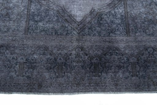 Full view of 1970s Kerman rug from Iran / Persia, 404 × 293 cm in Gray tones