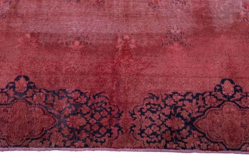 Full view of 1970s Kerman rug from Iran / Persia, 361 × 271 cm in Red tones