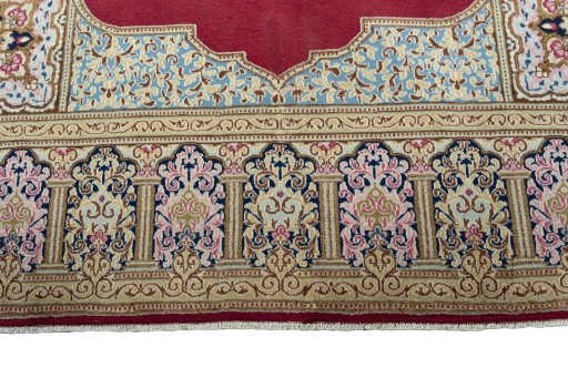 Full view of 2000s Kerman rug from Iran / Persia, 365 × 278 cm in Red tones