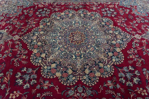 Central medallion detail of 1950s Kerman rug from Iran / Persia