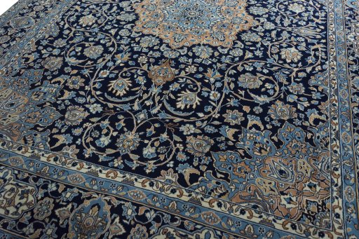 Close-up detail of 2000s Kerman rug from Iran / Persia showing Wool weave