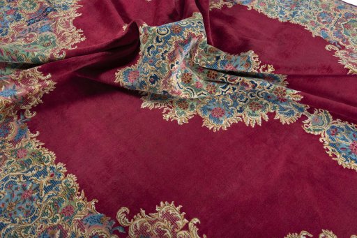 Surface texture of 1950s Kerman rug with natural Wool and intricate pattern