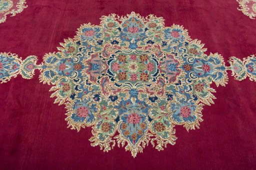 Central medallion detail of 1950s Kerman rug from Iran / Persia
