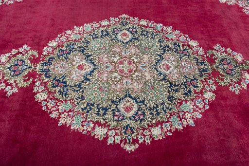 Central medallion detail of 1970s Kerman rug from Iran / Persia