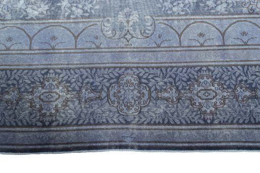 Full view of 1970s Kerman rug from Iran / Persia, 391 × 297 cm in Blue tones