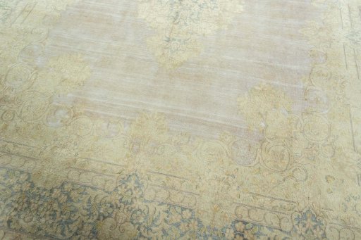 Close-up detail of 1970s Kerman rug from Iran / Persia showing Wool weave