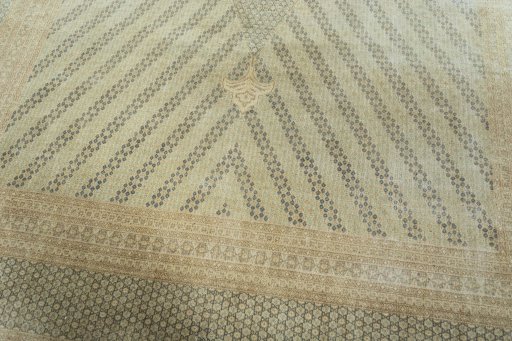 Close-up detail of 1970s Kerman rug from Iran / Persia showing Wool weave