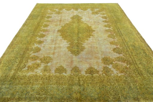 Surface texture of 1970s Kerman rug with natural Wool and intricate pattern