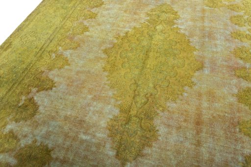 Backside of handmade 1970s Kerman rug showing knot structure and weave density